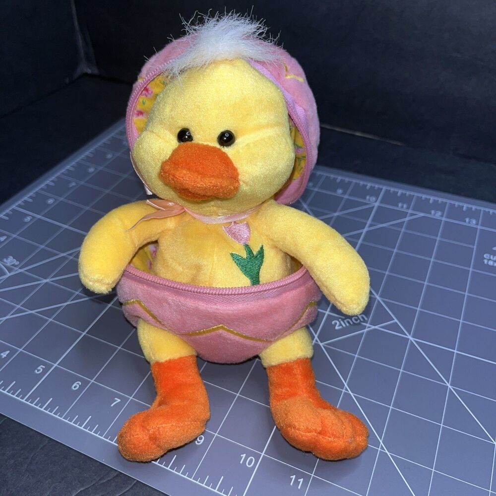 Vintage Plushland Chick Duck In Zippered Pink Egg With Chick Duck Zipper pull